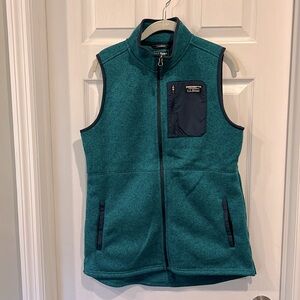 LL Bean Sweater Fleece Long Vest Women's Sz M Full Zip Patch Logo Pockets